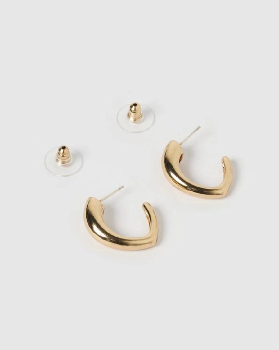 Jewellery Izoa Earrings | Izoa Jenni Curved Earrings Gold