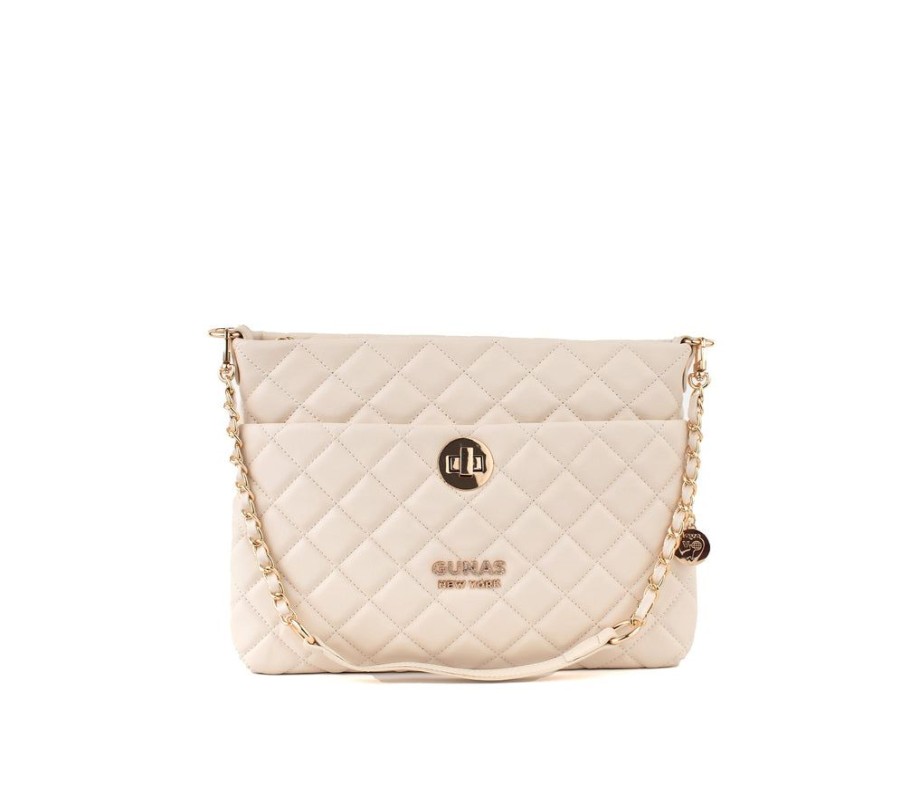 Handbags GUNAS NEW YORK | Gunas New York Koi Off White Quilted Vegan Leather Shoulder Bag Purse