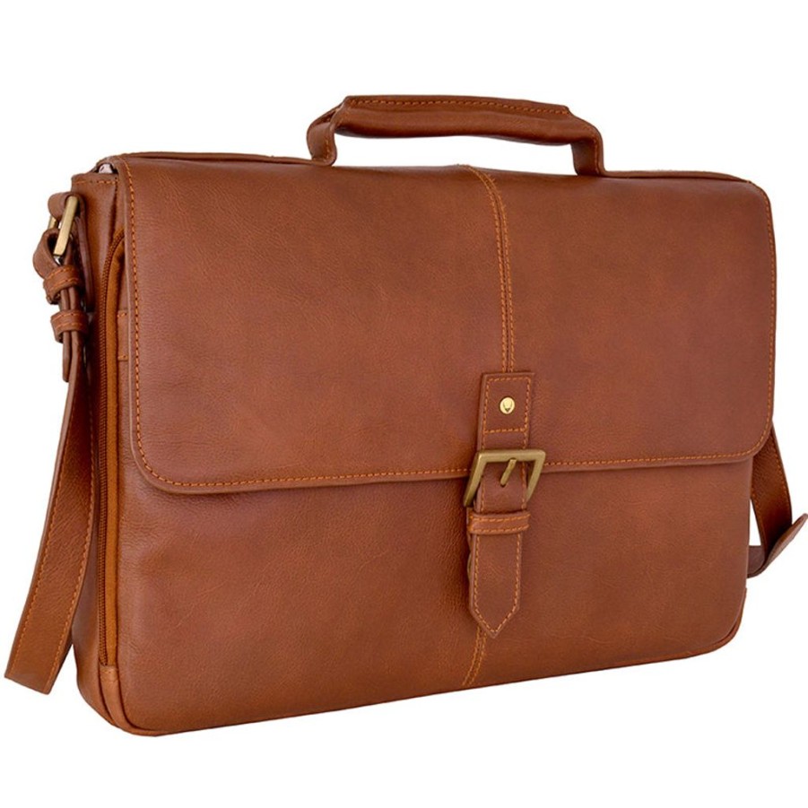 Men Hidesign Briefcases | Hidesign Charles Leather 15" Laptop Compatible Briefcase Work Bag Tan