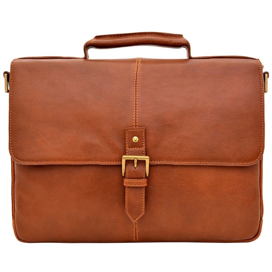 Men Hidesign Briefcases | Hidesign Charles Leather 15" Laptop Compatible Briefcase Work Bag Tan