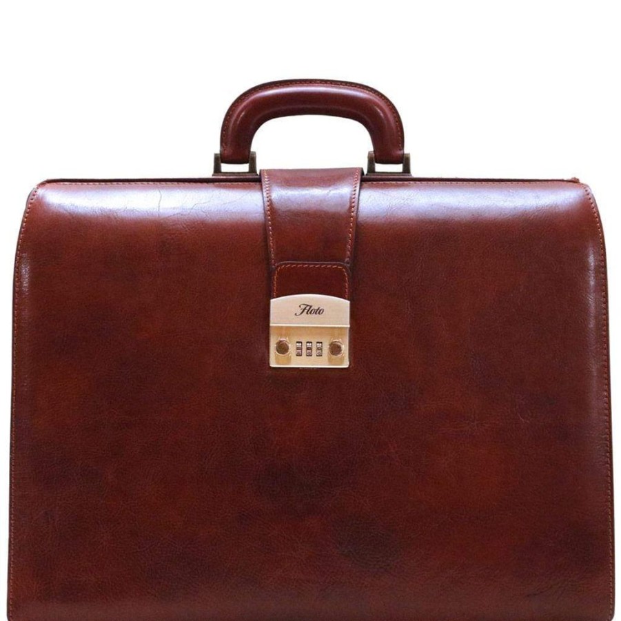 Men Floto Leather Briefcases | Floto Leather Ciabatta Combo Briefcase Vecchio Brown