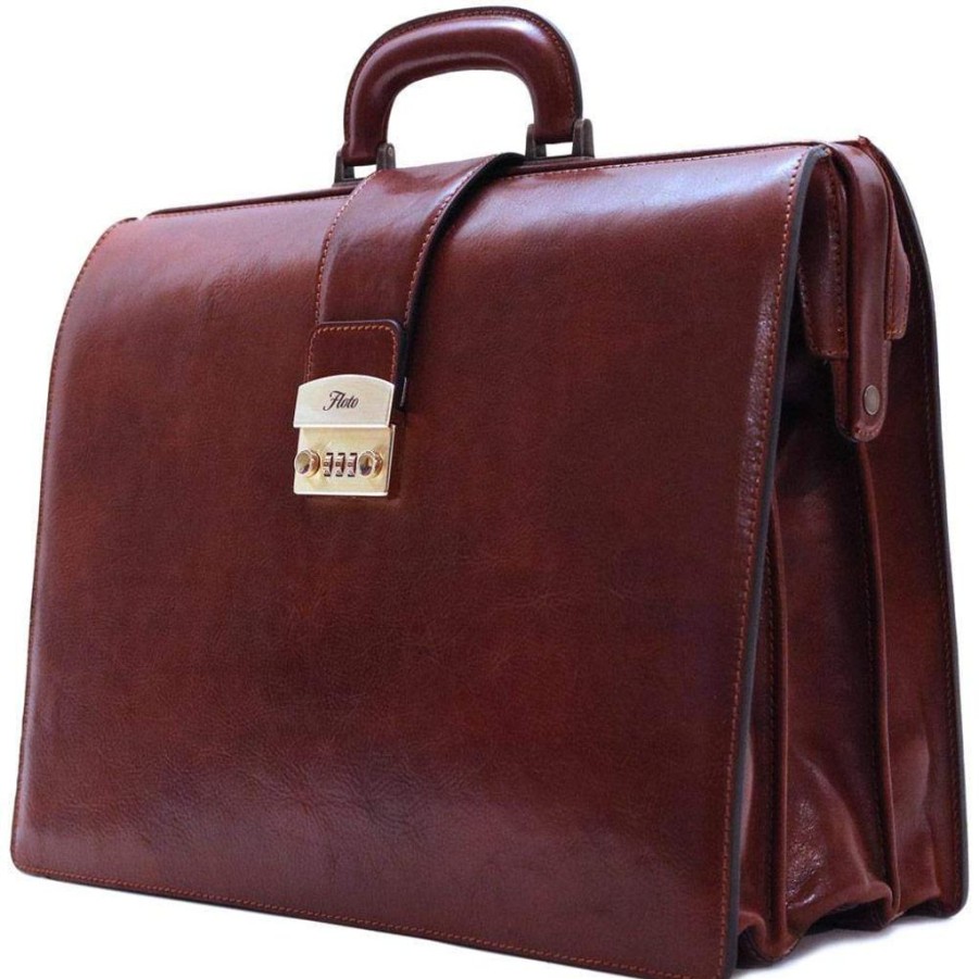 Men Floto Leather Briefcases | Floto Leather Ciabatta Combo Briefcase Vecchio Brown