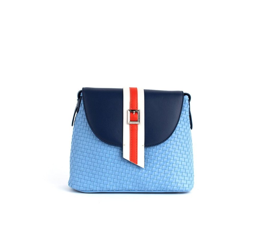 Handbags GUNAS NEW YORK | Gunas New York Kate Blue Vegan Basket Weave Crossbody Shoulder Bag