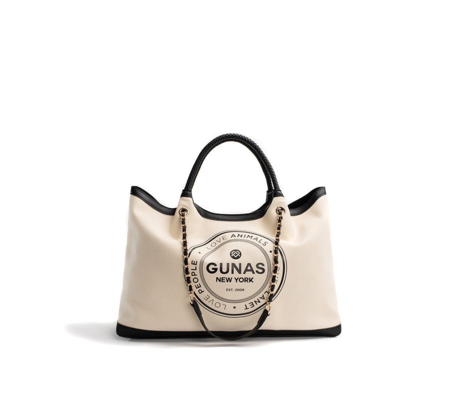 Handbags GUNAS NEW YORK | Gunas New York Ruth Off White / Black Vegan Canvas Tote