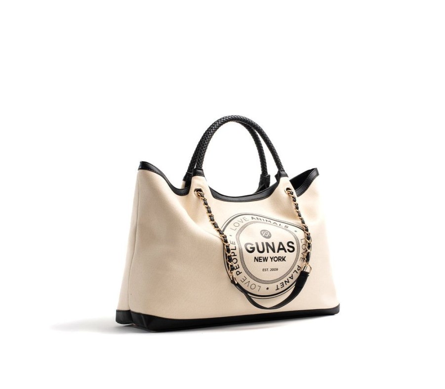 Handbags GUNAS NEW YORK | Gunas New York Ruth Off White / Black Vegan Canvas Tote