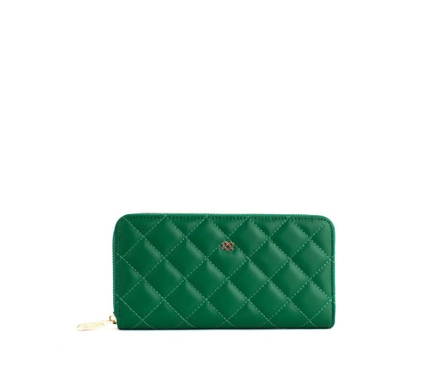 Wallets GUNAS NEW YORK Zip Around Wallets | Gunas New York Uptown Quilted Dark Green Zip Wallet