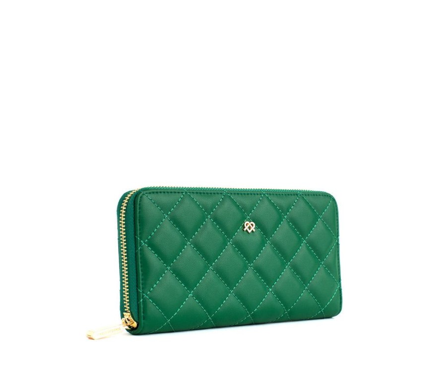 Wallets GUNAS NEW YORK Zip Around Wallets | Gunas New York Uptown Quilted Dark Green Zip Wallet