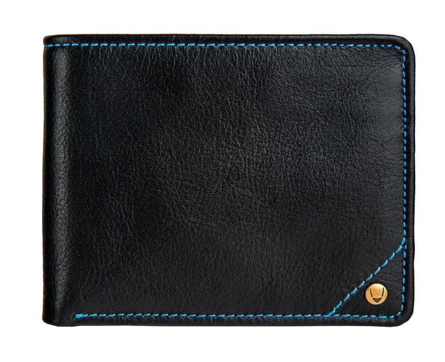 Wallets Hidesign Bifold & Trifold Wallets | Hidesign Angle Stitch Leather Multi-Compartment Leather Wallet Black