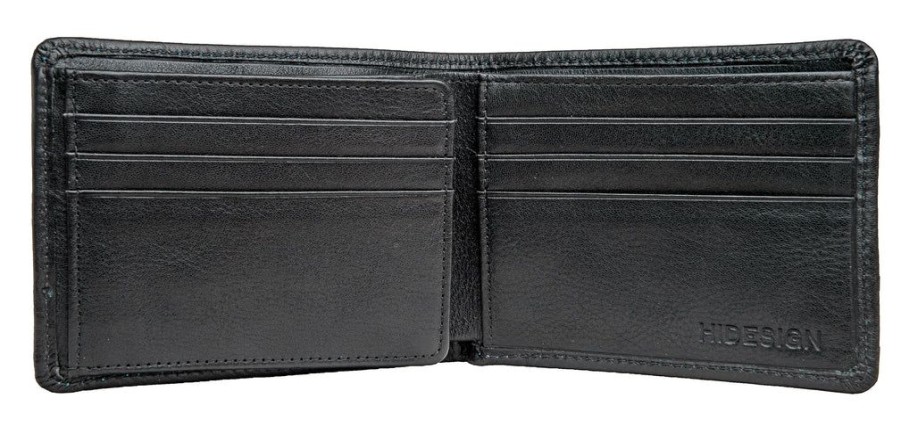 Wallets Hidesign Bifold & Trifold Wallets | Hidesign Angle Stitch Leather Multi-Compartment Leather Wallet Black