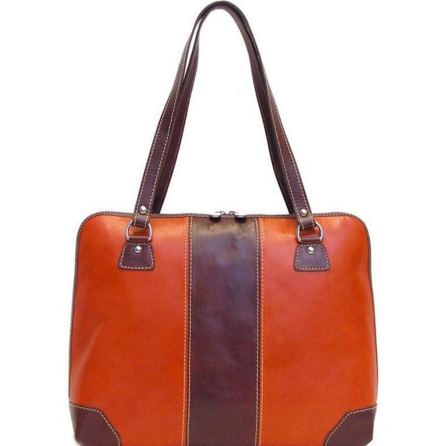 Handbags Floto | Floto Leather Toscana Shoulder Bag Orange U0026 Brown