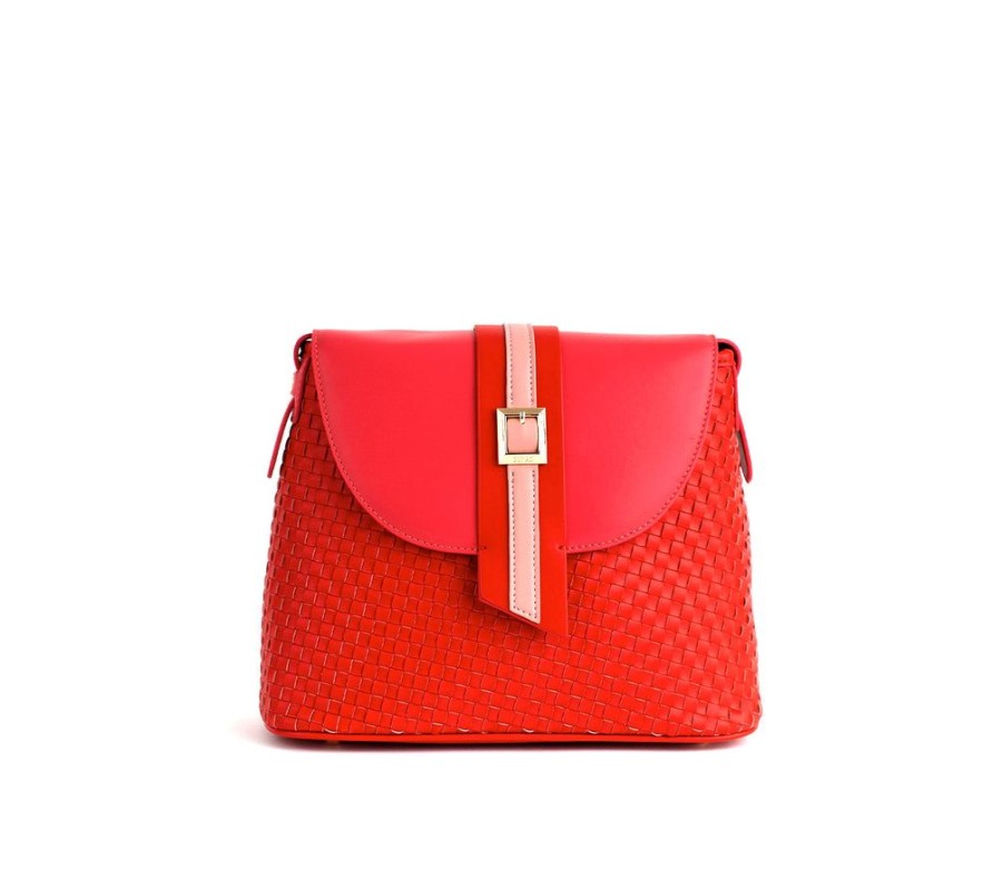 Handbags GUNAS NEW YORK | Gunas New York Kate Red Vegan Basket Weave Crossbody Shoulder Bag