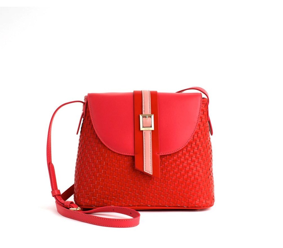 Handbags GUNAS NEW YORK | Gunas New York Kate Red Vegan Basket Weave Crossbody Shoulder Bag