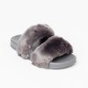 Women GingerLilly Sleepwear | Gingerlily Double Strap Faux Fur Slide Grey