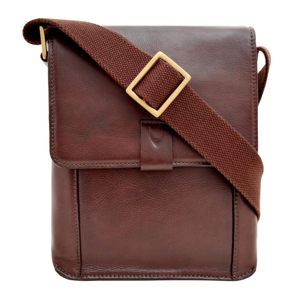 Men Hidesign Satchels & Messengers | Hidesign Aiden Small Leather Messenger Cross Body Bag Brown