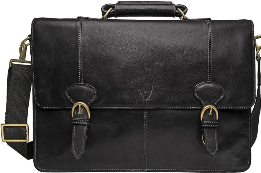 Men Hidesign Briefcases | Parker Men'S Leather Laptop Briefcase Black