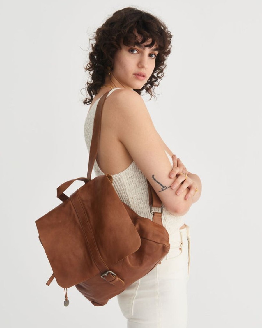 Handbags Stitch & Hide | Stitch & Hide Washed Leather Hamburg Backpack Saddle Brown - Free Wallet Pouch