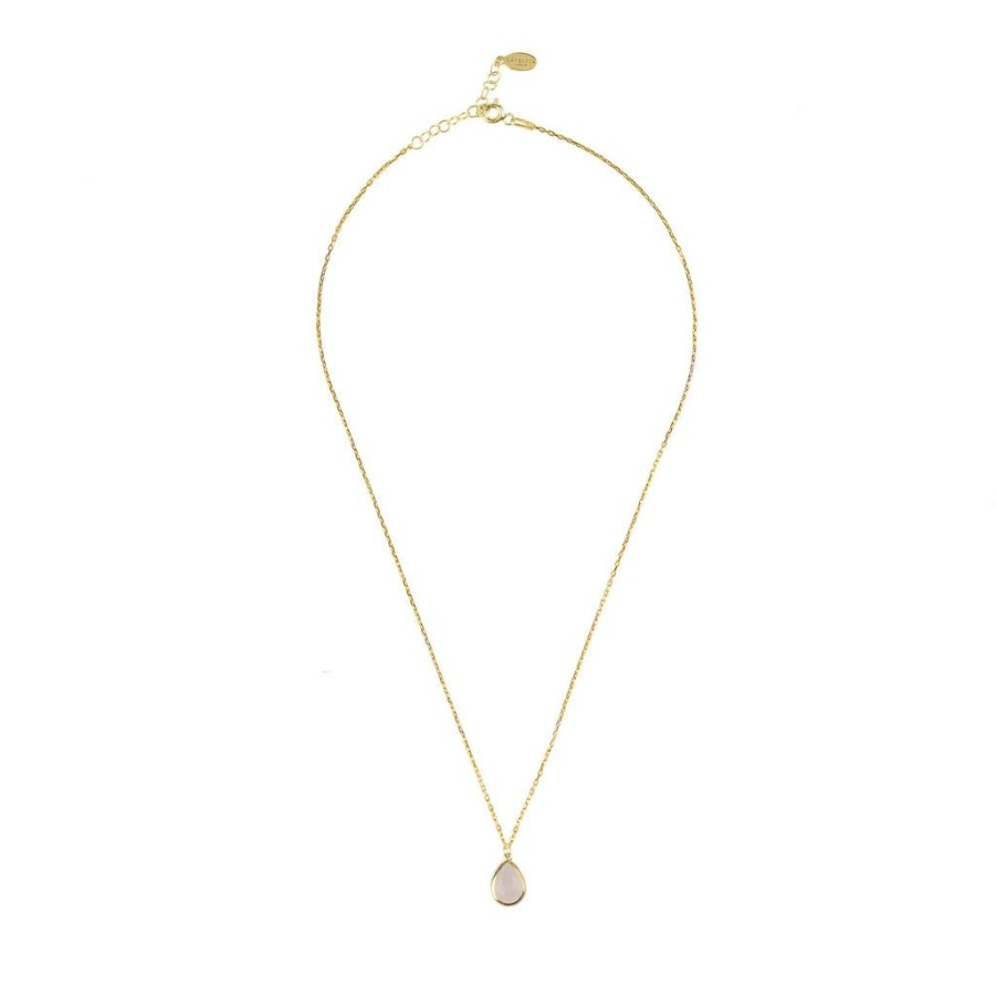 Jewellery LATELITA LONDON Necklaces | Latelita London Pisa Mini Teardrop Necklace Gold Rose Quartz