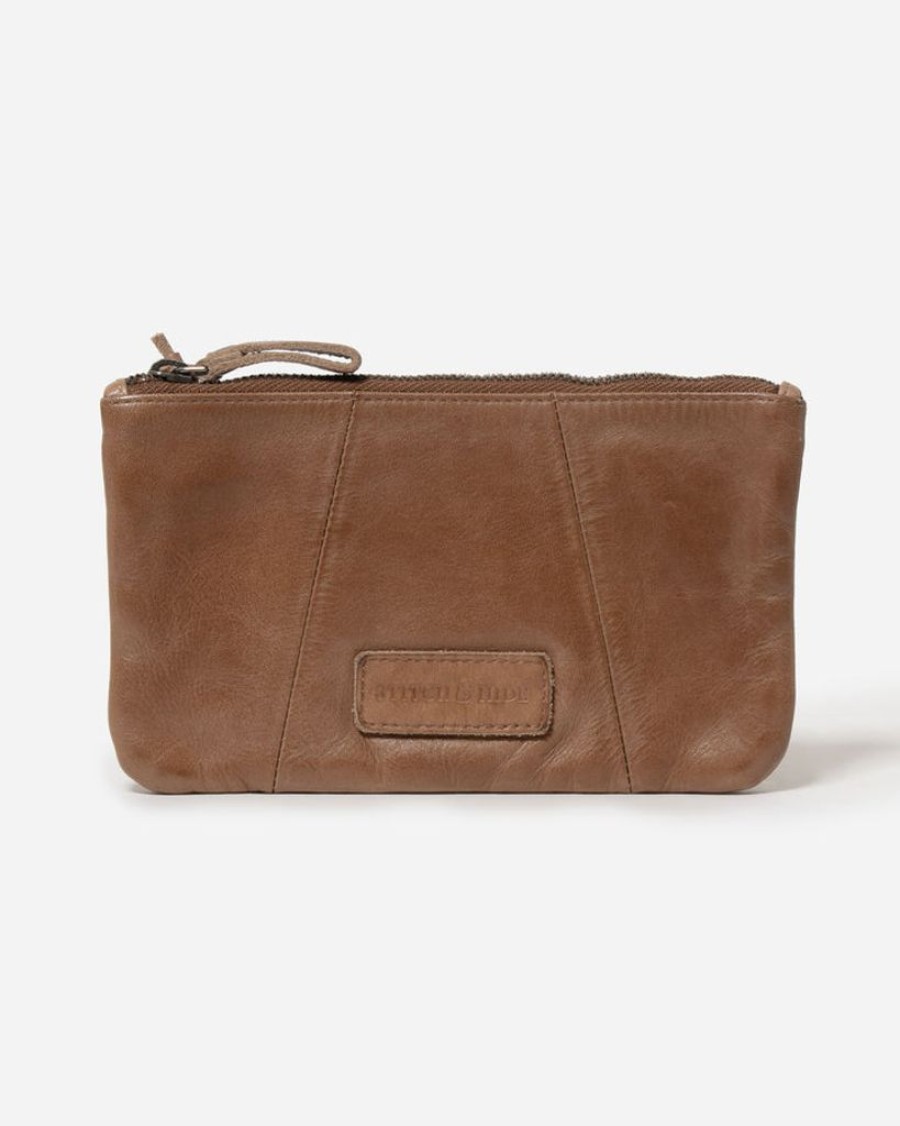 Wallets Stitch & Hide Pouch Wallets | Stitch & Hide Leather Lennox Pouch Taupe Brown