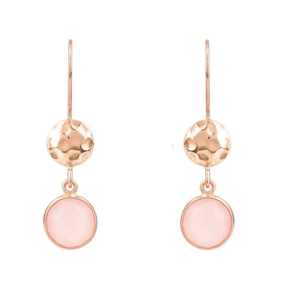 Jewellery LATELITA LONDON Earrings | Latelita London Circle & Hammer Earrings Pink Rosegold Rose Quartz