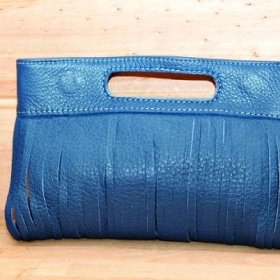 Handbags Pigeonhole | Pigeonhole Vanessa Blue Sliced Leather Clutch