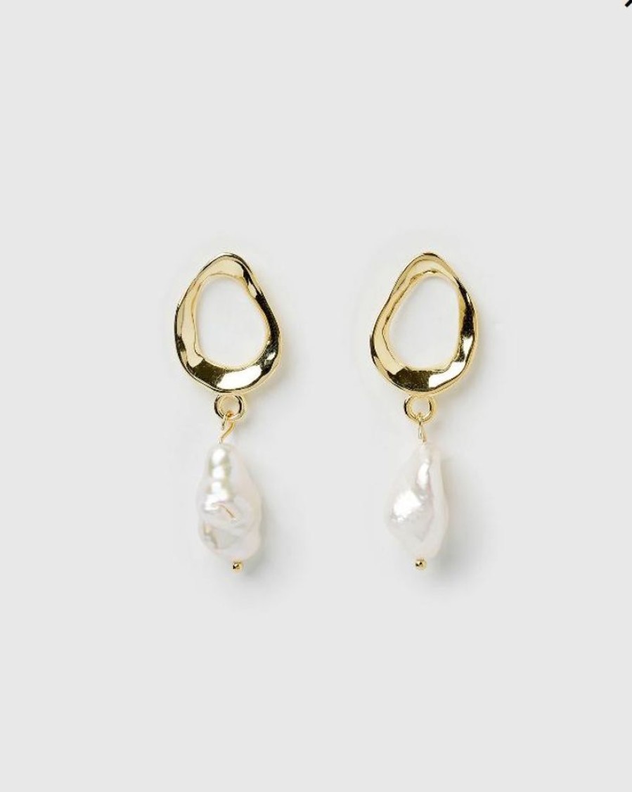 Jewellery Izoa Earrings | Izoa Forbidden Earrings Gold Freshwater Pearl