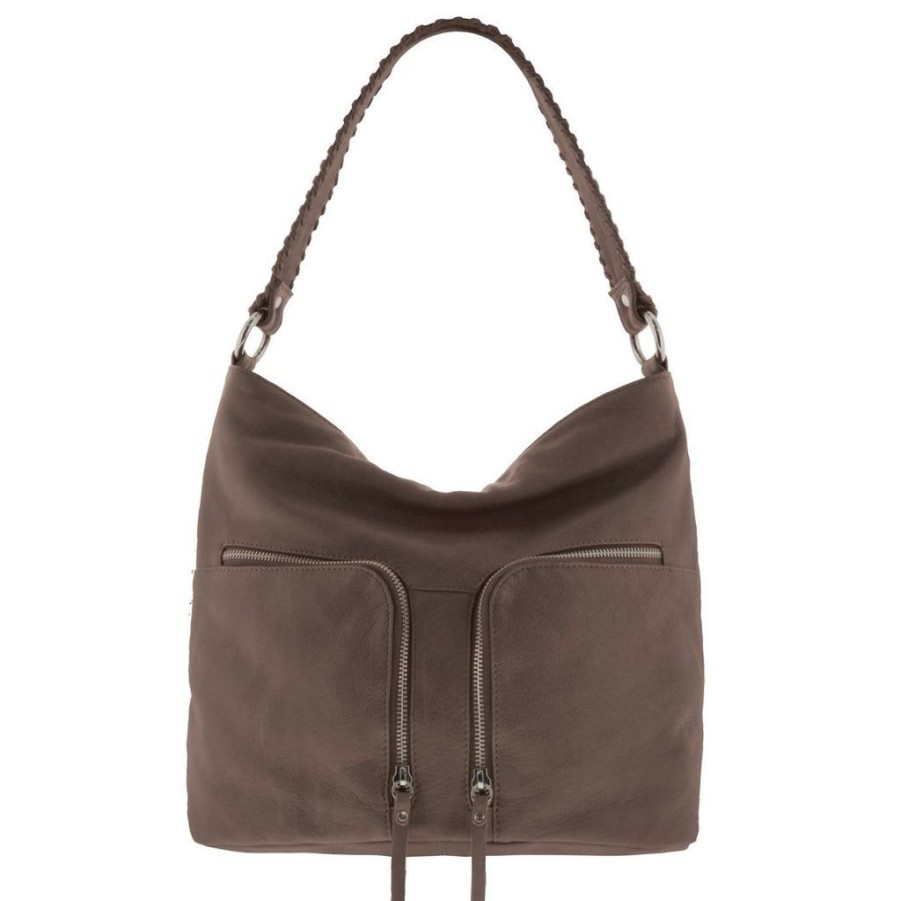 Handbags Gabee | Gabee Soft Leather Ash Double Zip Shoulder Bag Taupe