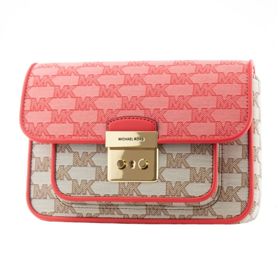 Handbags Michael Kors | Michael Kors 35T2Gs9M2J-Grapfrut-Mlt Pink Cloth Sloan Signature Crossbody Handbag