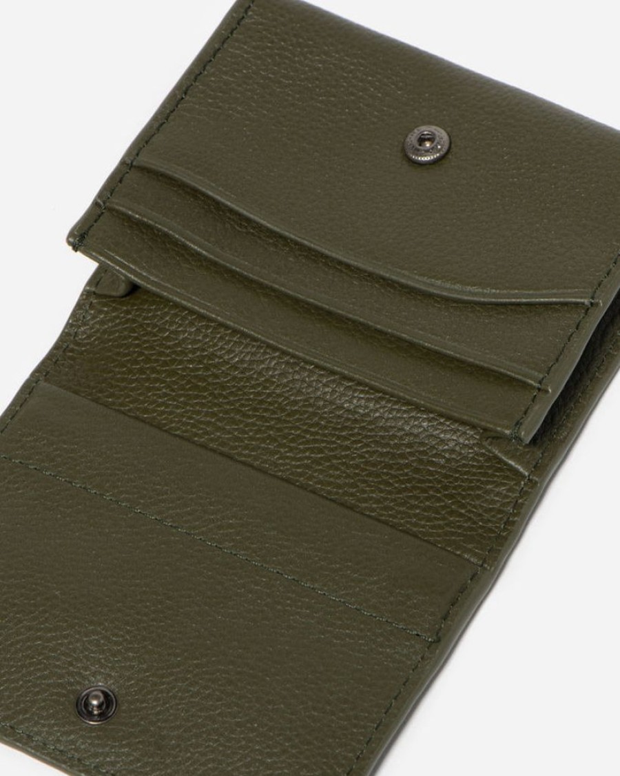 Wallets Stitch & Hide Bifold & Trifold Wallets | Stitch & Hide Leather Elliot Wallet Snap Button Olive Green