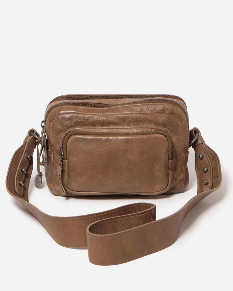 Handbags Stitch & Hide | Stitch & Hide Washed Leather Fitzroy Crossbody/Shoulder Bag Taupe - Free Wallet Pouch