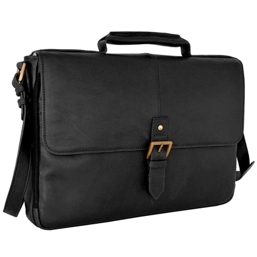 Men Hidesign Briefcases | Hidesign Charles Leather 15" Laptop Compatible Briefcase Work Bag Black