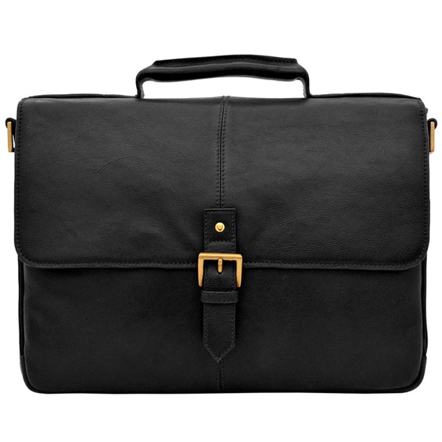 Men Hidesign Briefcases | Hidesign Charles Leather 15" Laptop Compatible Briefcase Work Bag Black