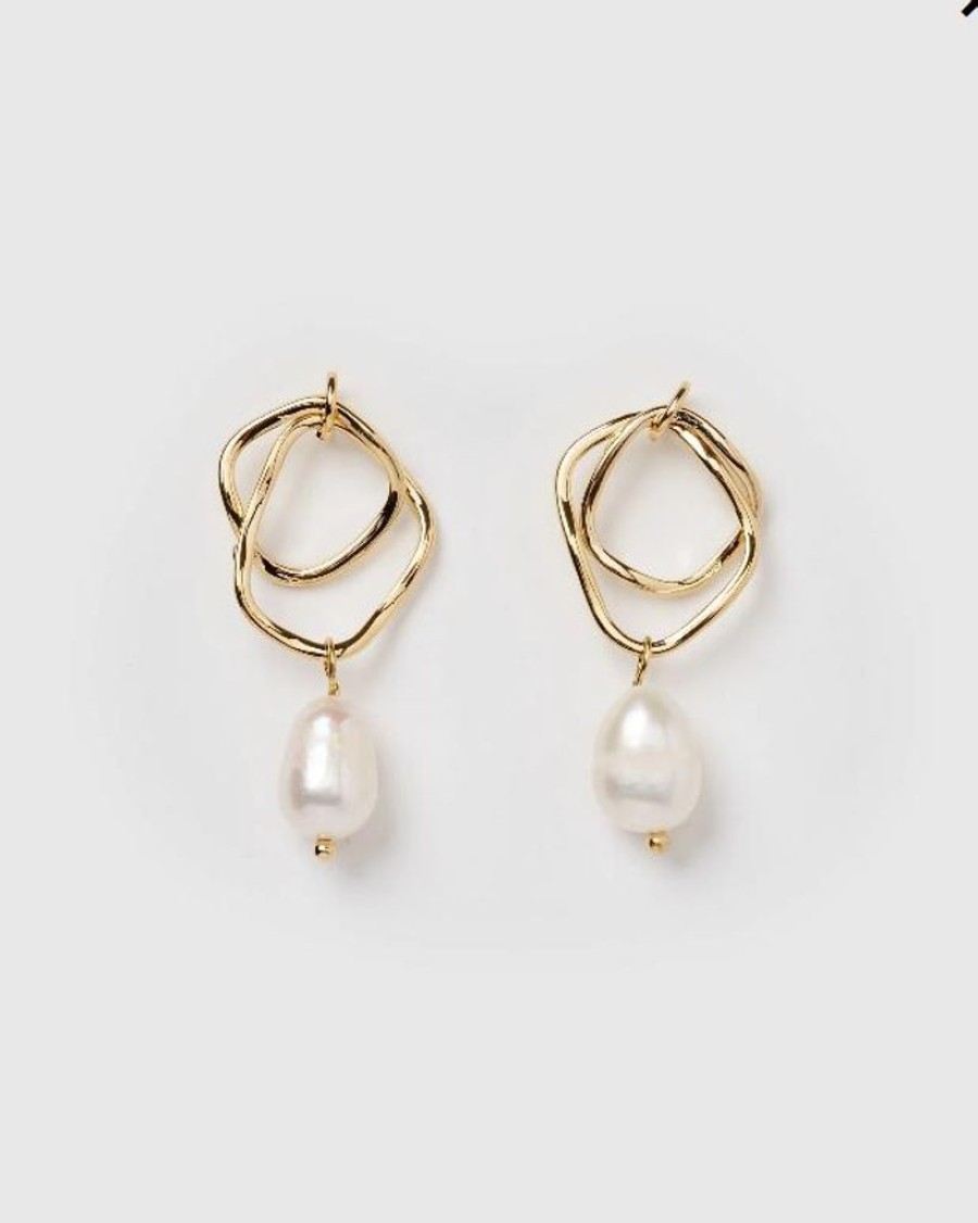 Jewellery Izoa Earrings | Izoa Serenity Earrings Gold Freshwater Pearl