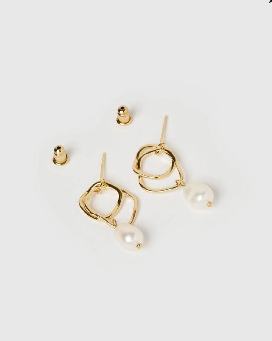 Jewellery Izoa Earrings | Izoa Serenity Earrings Gold Freshwater Pearl