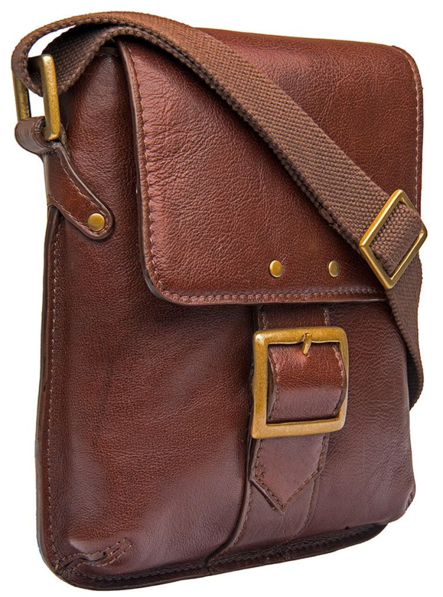 Men Hidesign Satchels & Messengers | Hidesign Vespucci Leather Small Cross Body Messenger Brown