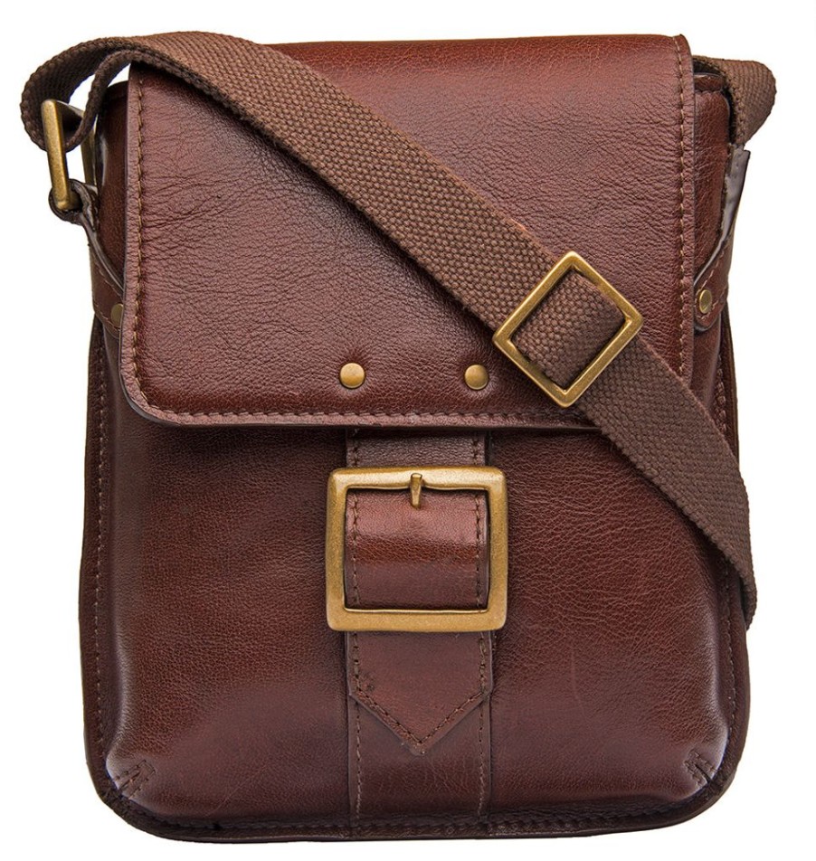 Men Hidesign Satchels & Messengers | Hidesign Vespucci Leather Small Cross Body Messenger Brown