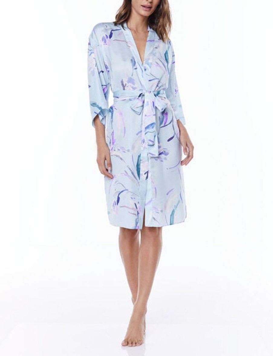 Women GingerLilly Sleepwear | Gingerlily Sahara Satin Robe Blue