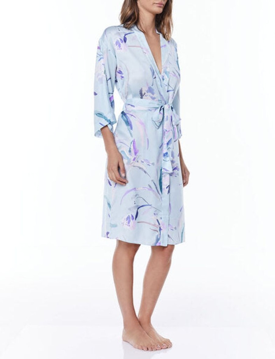 Women GingerLilly Sleepwear | Gingerlily Sahara Satin Robe Blue