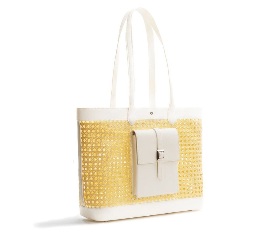 Handbags GUNAS NEW YORK | Gunas New York St. Tropez Off White Yellow Straw Tote