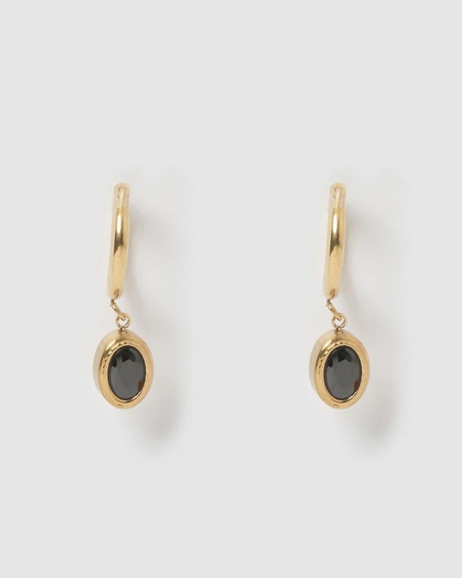 Jewellery Miz Casa & Co Earrings | Miz Casa & Co Micah Huggie Earrings Antique Gold Black Onyx