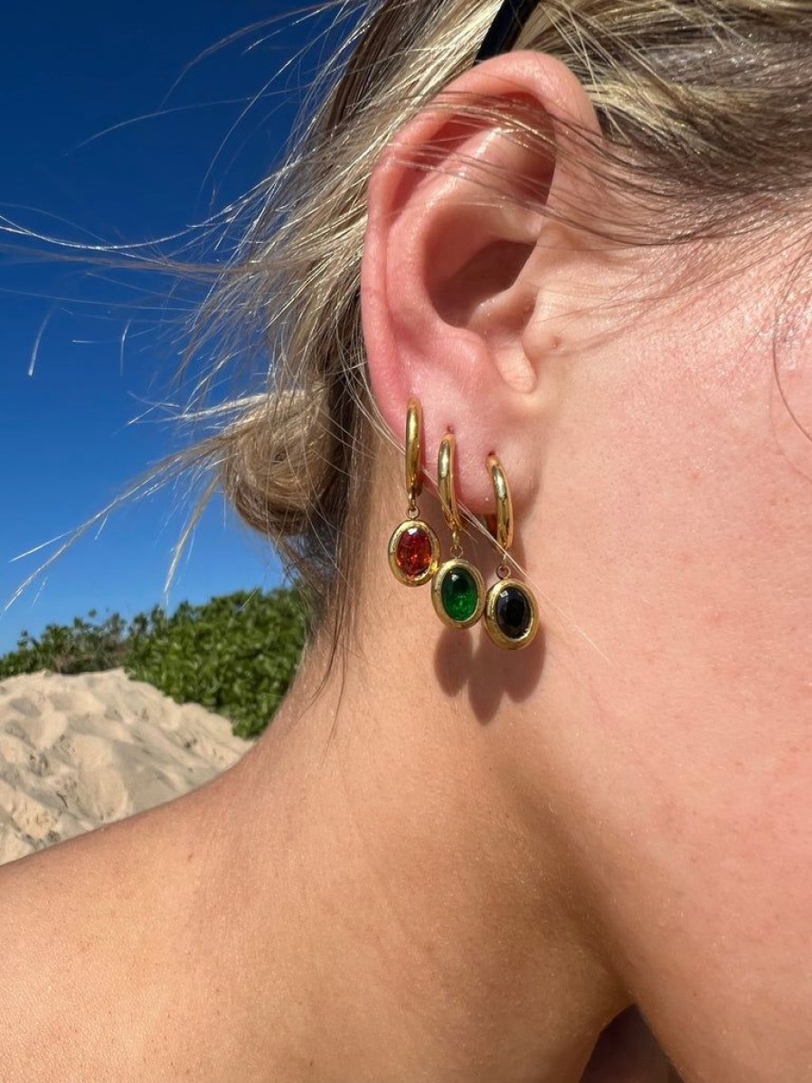 Jewellery Miz Casa & Co Earrings | Miz Casa & Co Micah Huggie Earrings Antique Gold Black Onyx