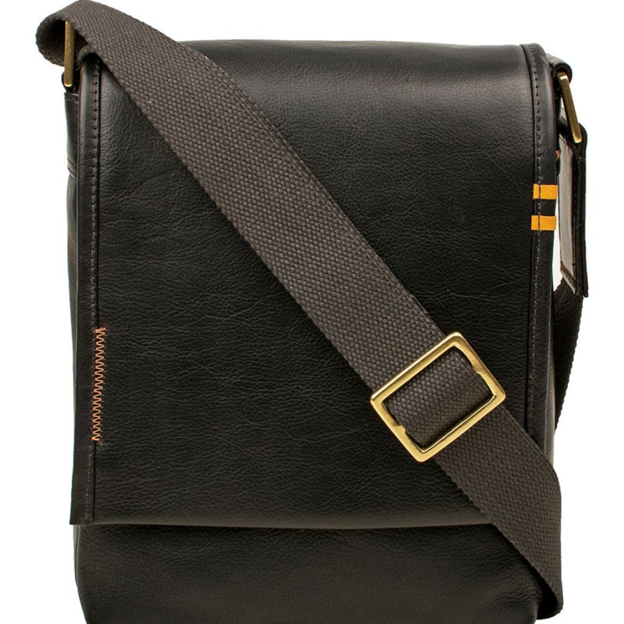 Men Hidesign Satchels & Messengers | Hidesign Seattle Unisex Leather Crossbody Messenger Bag Black