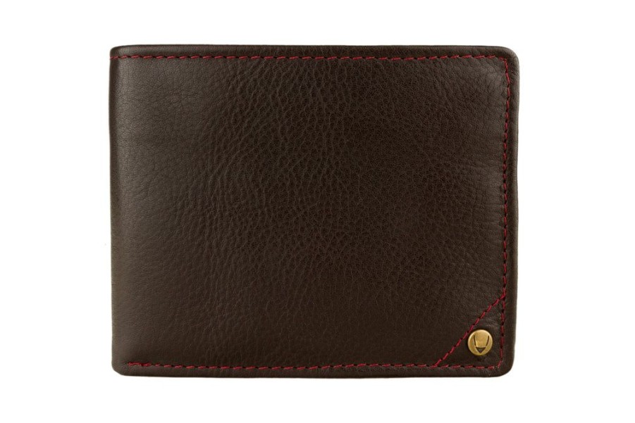 Wallets Hidesign Bifold & Trifold Wallets | Hidesign Angle Stitch Leather Multi-Compartment Leather Wallet Brown