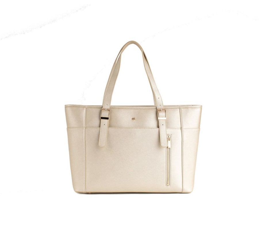 Handbags GUNAS NEW YORK | Gunas New York Miley Gold Vegan Leather Laptop Bag