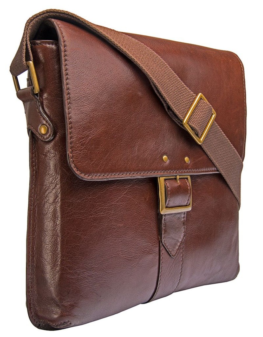 Men Hidesign Satchels & Messengers | Hidesign Vespucci Leather Medium Vertical Messenger Brown