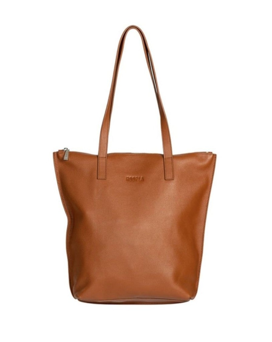 Handbags Hoopla | Hoopla Leather Small Zip Tote Tan