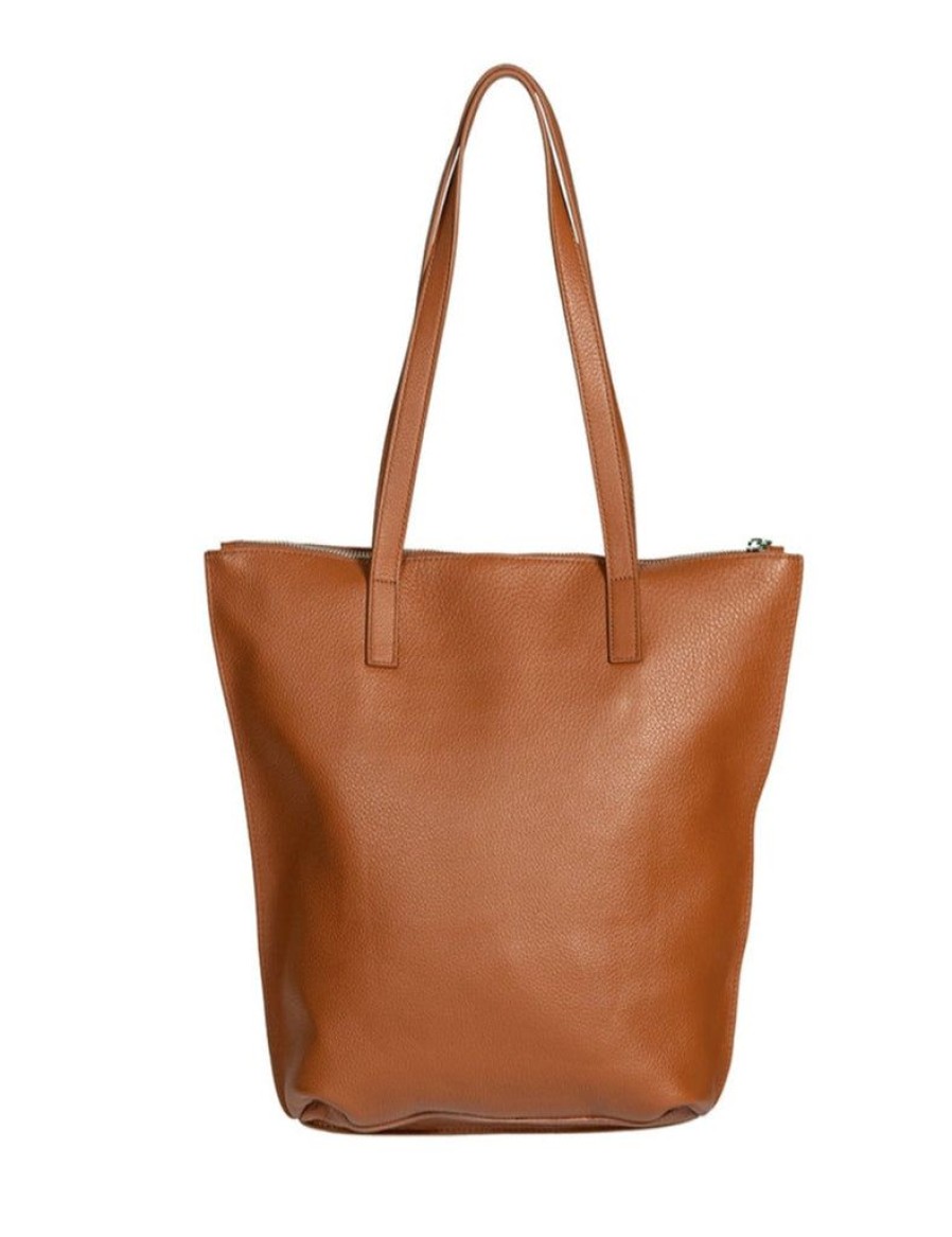 Handbags Hoopla | Hoopla Leather Small Zip Tote Tan