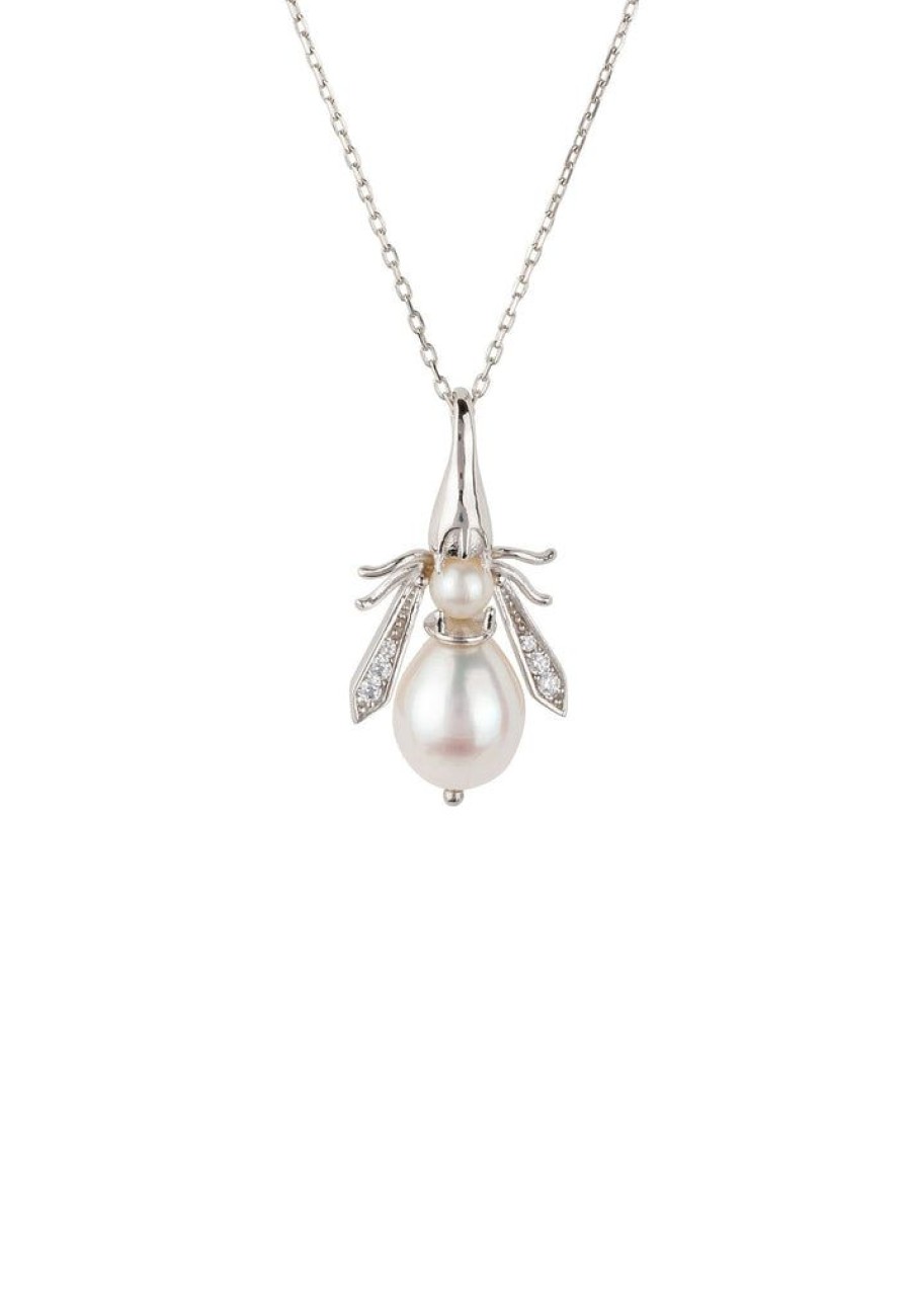 Jewellery Latelita London Necklaces | Latelita Pearl Gemstone Honey Bee Pendant Necklace Silver