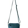 Handbags Hoopla | Hoopla Leather Mini Crossbody Slouch/Clutch Teal Blue