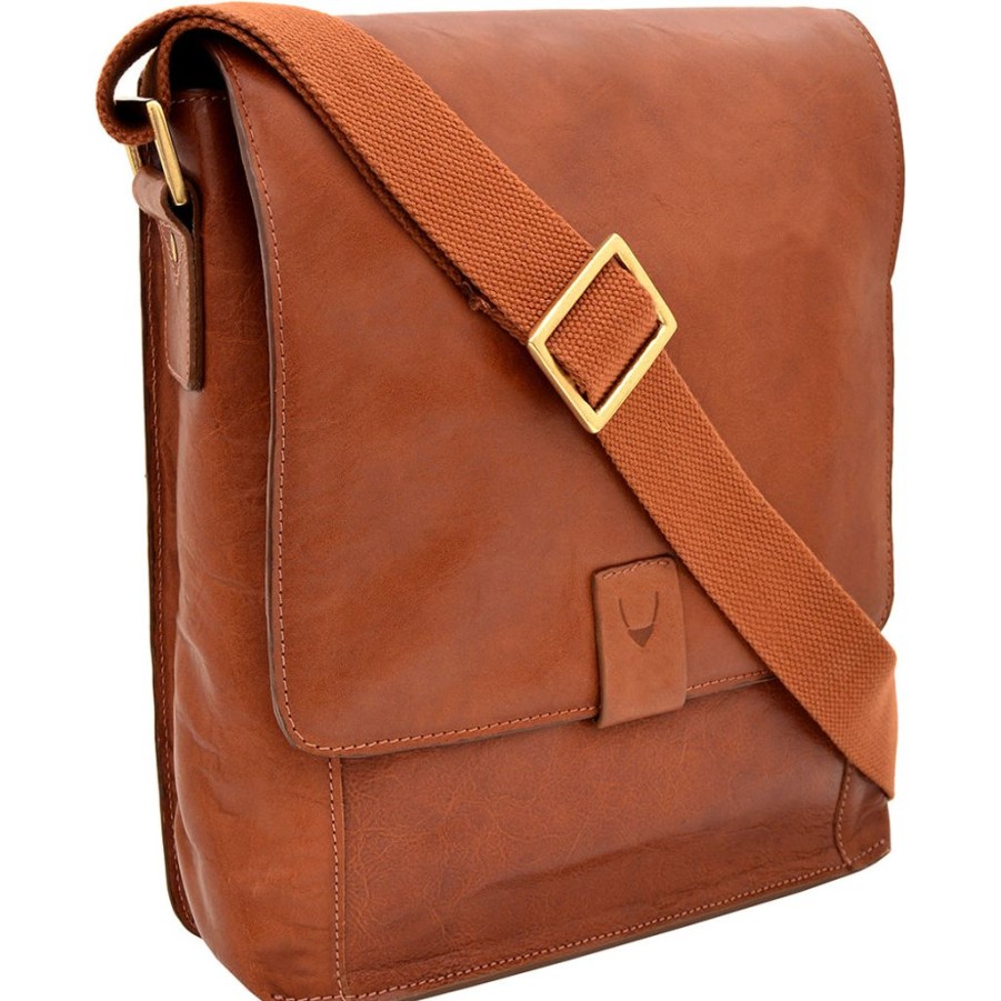 Men Hidesign Satchels & Messengers | Hidesign Aiden Leather Medium Crossbody Messenger Tan