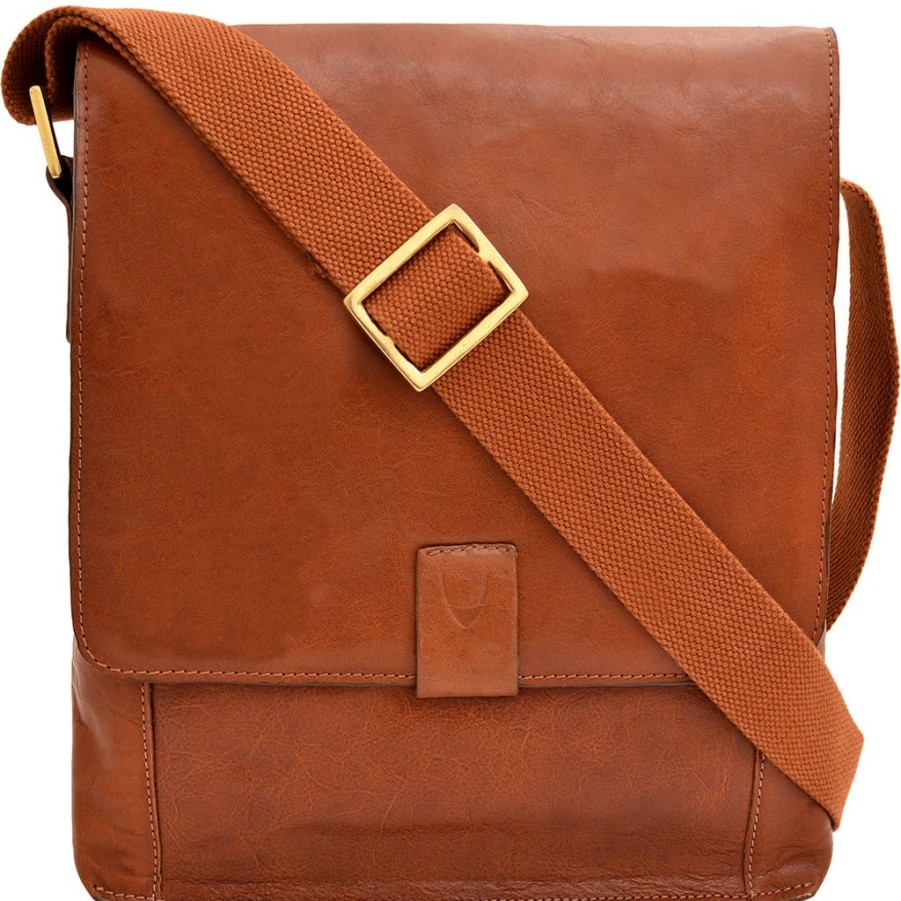 Men Hidesign Satchels & Messengers | Hidesign Aiden Leather Medium Crossbody Messenger Tan